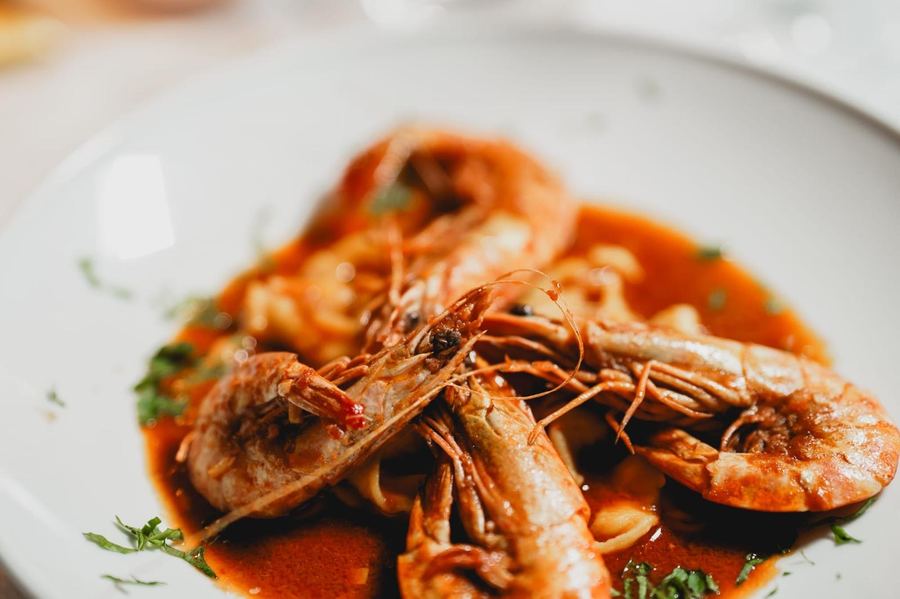 Shrimp buzara-style dish at Monaco
